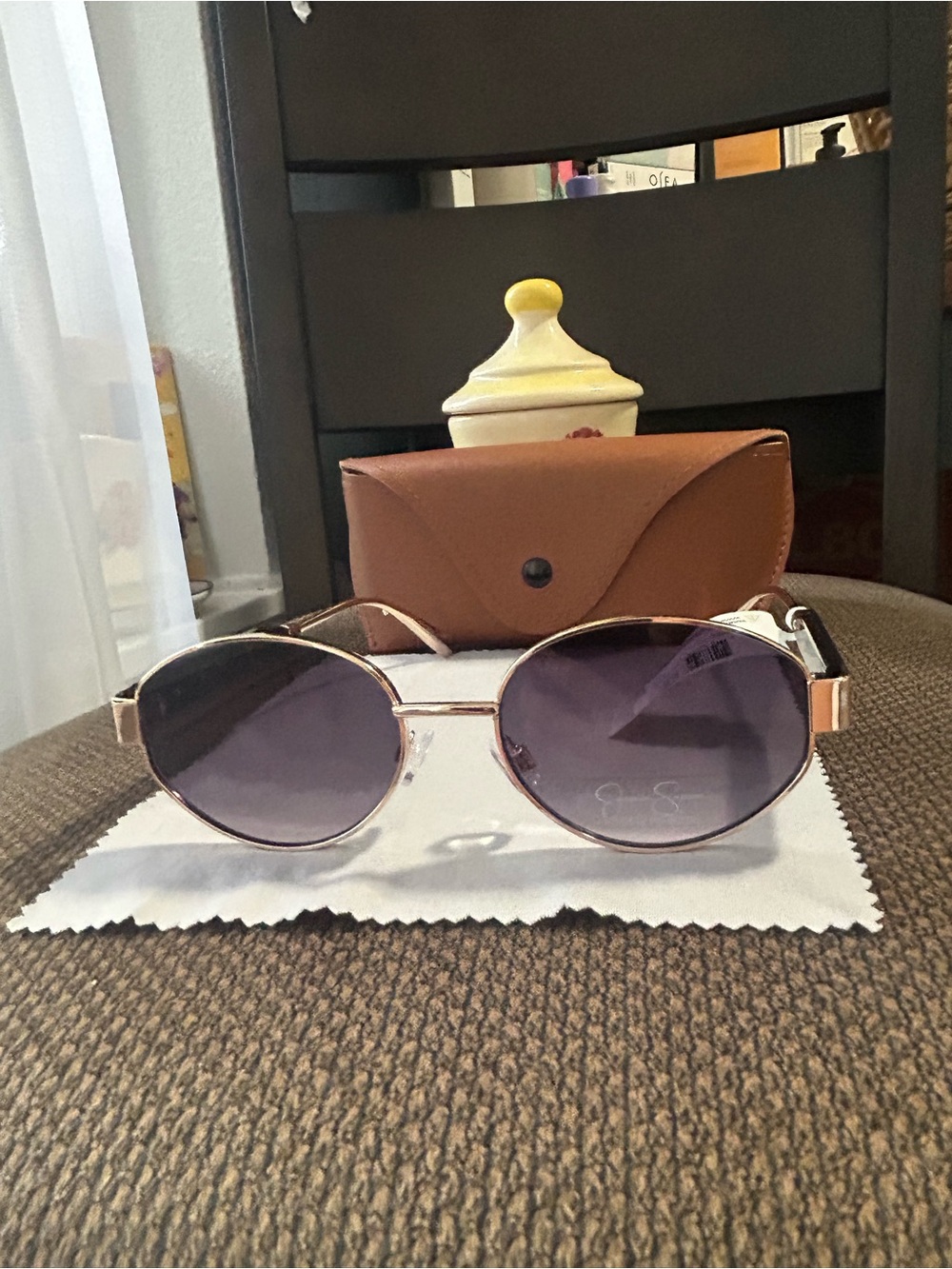 Jessica Simpson Rose Gold Frame Sunglasses with Dark Purple Lenses